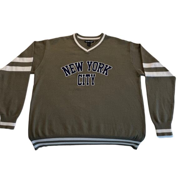 VTG Y2K 90s Charlotte Russe NYC Olive Varsity Stripe Vneck Sweater Preppy OVSZLg - Picture 2 of 4